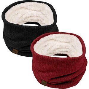 Women's H-black + red Scarf Winter Double-Layer Neck Warmer Knit Fleece